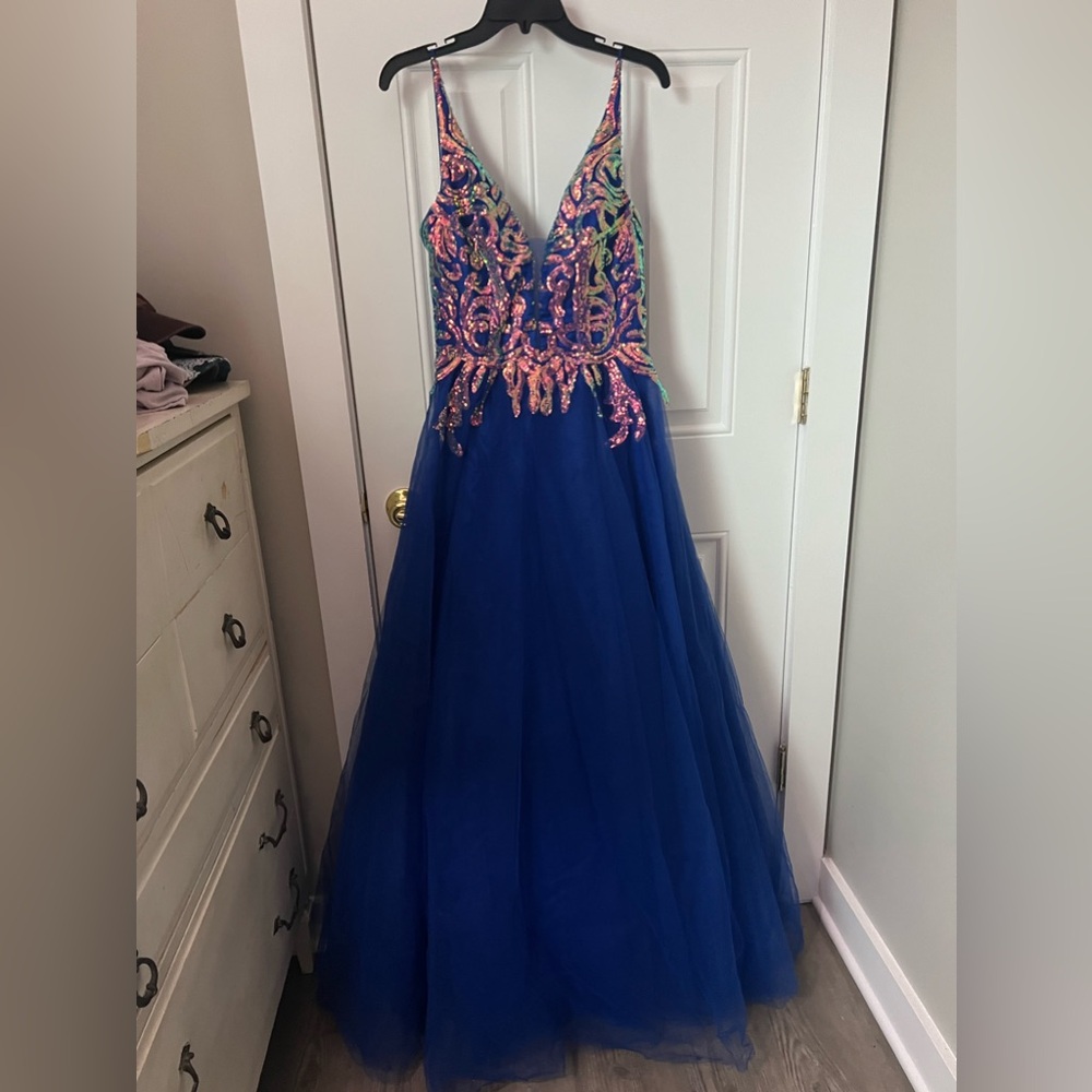 Royal blue prom dress with sequins (size 12)